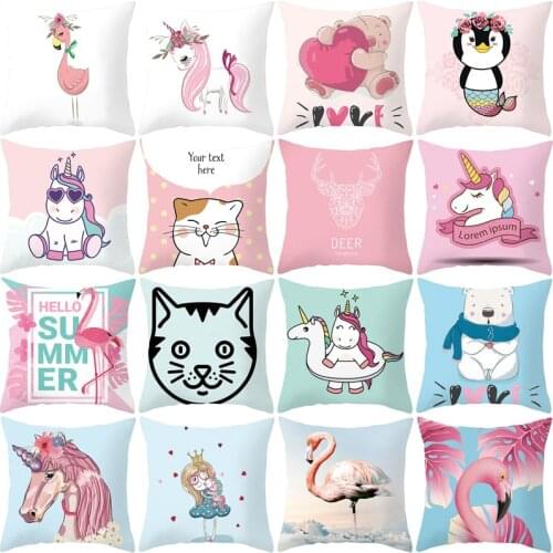 Cartoon Animals Digital Printing Cushion Cover Home Decor Unicorn Pillowcase Polyester Sofa Car Throw Pillow Case 45x45cm