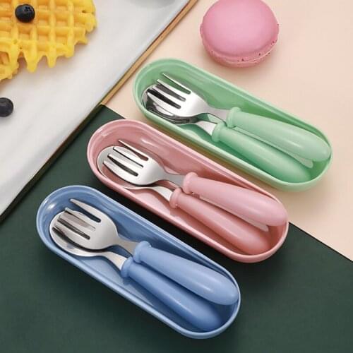 Baby Gadgets Tableware Set Children Utensil Stainless Steel Toddler Dinnerware Cutlery Cartoon Infant Food Feeding Spoon Fork