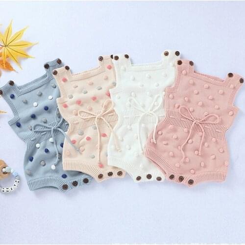 Baby Bodysuits Clothes Handmade Colorful Balls Knit Newborn Boys Girls One-piece Jumpsuits Sleeveless Infant Knitwear Coverall