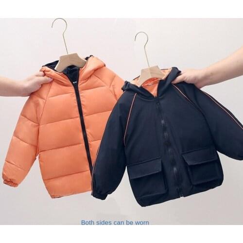 Childrens Winter Down Jacket Pure Color Thickened Boys Girls Warm Coats Double-sided Clothes Cotton-padded Autumn Comfortable