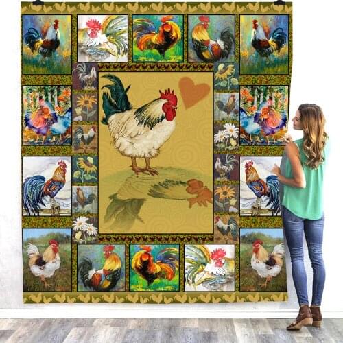 Rooster 3d printed fleece blanket for Beds Hiking Picnic Thick Fashionable Bedspread Sherpa Throw Blanket 06