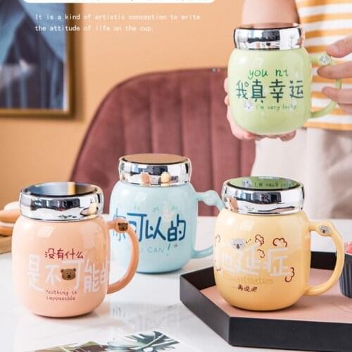 Korean Creative Ceramic Cup With Lids Lovely Cartoon Girl Student Heart Portable Water Cup Christmas Drinkware Thermal Mug Gift