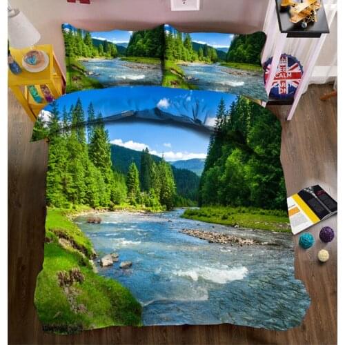King 3D Bedding Set Twin Full Queen bedding set bed sheet Duvet Cover Pillowcase bed cover Custom size Scenery