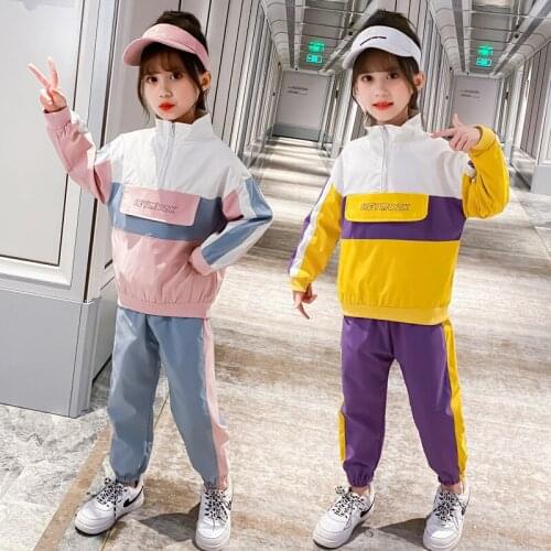 Girls Clothing Sets Autumn Letter Zipper Patchwork Coat+Pants 2 PCS Baby Girl Clothes Sport Kids Outfits Casual Child Tracksuit