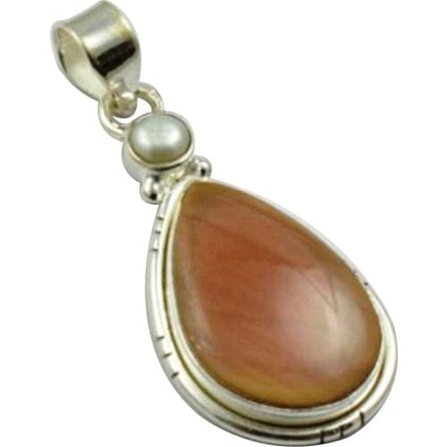 Lovegem Nature Imperial Jasper & Pearl Pendant 925 Sterling Silver , 43 mm, MHBAP4696