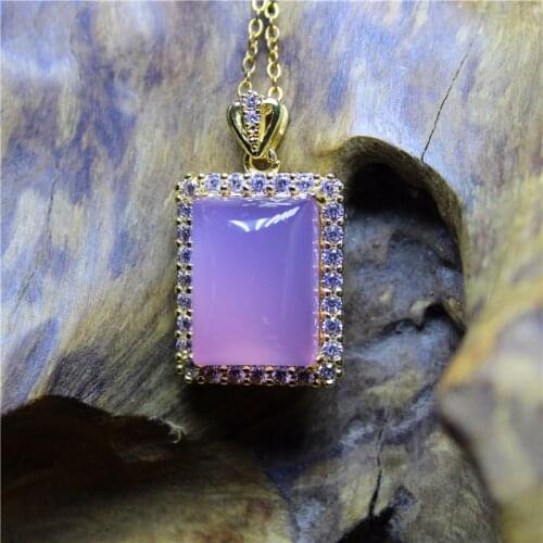 Liemjee Wholesale Fashion Jewelry Pink Chalcedony Inlaid Square Brand Necklace For Women Feature Namour Charm Gift All Seasons