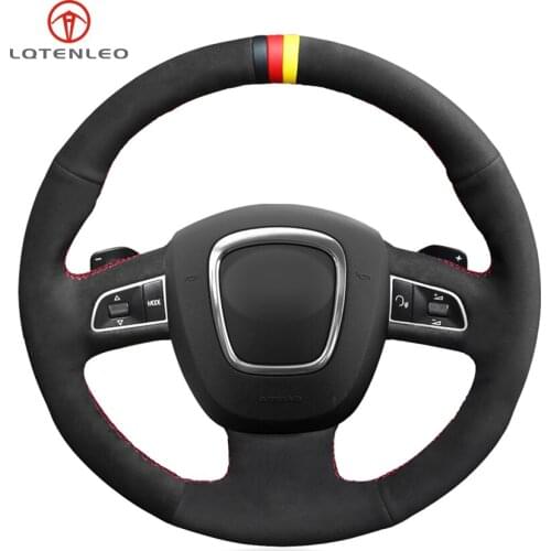 LQTENLEO Black Suede DIY Car Steering Wheel Cover for Audi A4 S4 2005-2012 A6 S6 A8 2006-2011 S8 2007 Seat Exeo 2009-2012