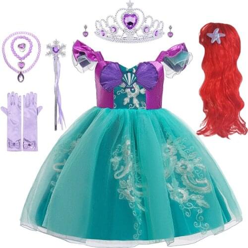 Little Girl Fancy Mermaid Halloween Cosplay Costumes for Kids Sea Theme Party Tutu Dresses for Girls Birthday Party Dress Wand