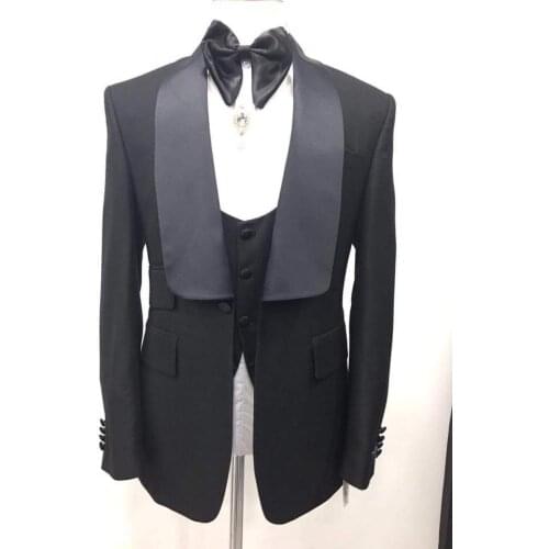 Fashionable One Button Black Groom Tuxedos Shawl Lapel Groomsmen Men Blazers 3 pieces Suits (Jacket+Pants+Vest+Tie) NO:269