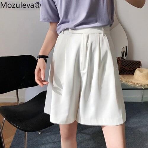 Mozuleva Spring Summer Half Straight Pants for Women High Waist Pockets Loose Female Suits Shorts Casual Ladies Wide Leg Shorts