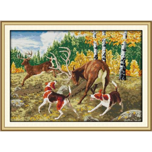 Hound and elk cross stitch kit animal 18ct 14ct 11ct count print stitching embroidery DIY handmade needlework plus