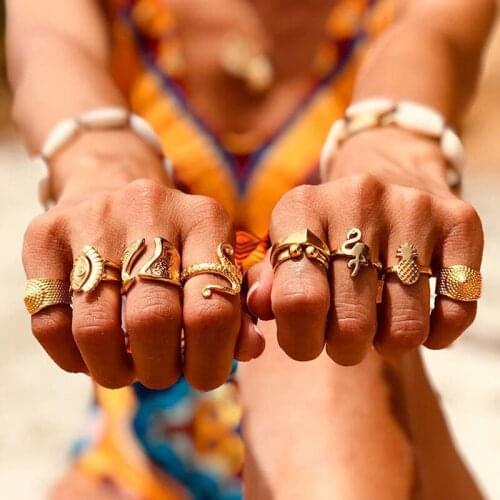 UMKA 9Pcs/Set 2021 Especially Design Vintage Gold Color Joint Rings Sets For Women Jewelry Korean