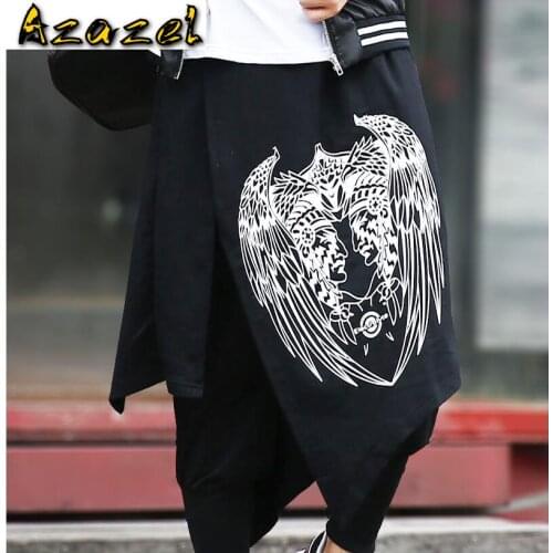 New Hip-hop pants tide men personality nightclub DJ culottes Fake two skirt casual pants hairstylist pants singer stage costumes