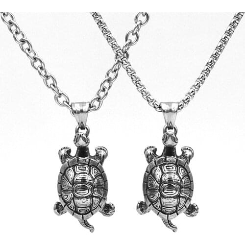 New Titanium Stainless Steel Animal Sea Turtles Tortoise Charms Pendant Long Necklaces Men Jewelry Findings Cross Chain Choker