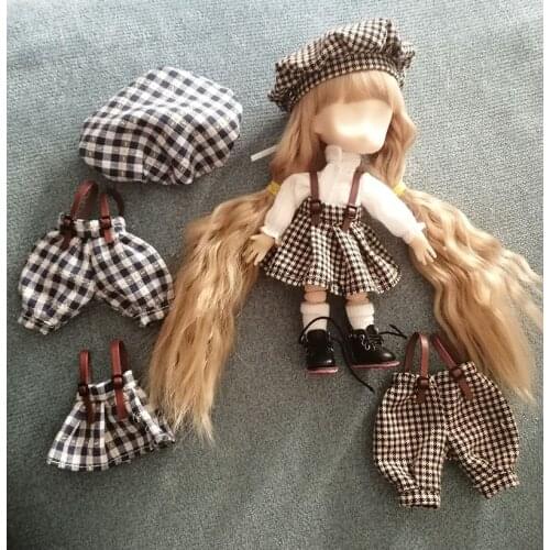 New 16cm BJD Ob11 Doll Clothes Beret Suit Plaid Suspender Skirt Overalls 1/12 Doll House GSC Obitsiu 11 Universal Accessory
