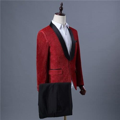 New Men Fashion Shiny Fantasy Color Stripes Blue 2 Pieces Set Suits Wedding Groom Party Prom Tuxedos Stage Singers Costume