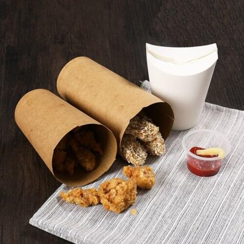 Disposable Breadbox Kraft Paper French Fries Box Fried Food Cup Takeaway Chicken Nugget Holder Chip Bags Package 16 ounce 50pcs