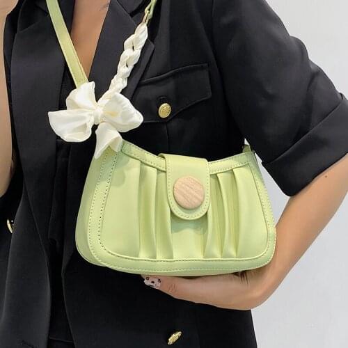 Solid Color Pleated Womens Bag 2021 Small Square Crossbody Bags Luxury Soft Leather Female Shoulder Bags Bow-knot Tote Handbags