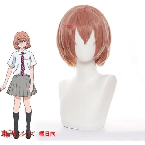Anime Tokyo Revengers Tachibana Hinat Cosplay Wig Orange Short Hair Heat Synthetic Fiber Hair + Free Wig Cap Party Girls Women