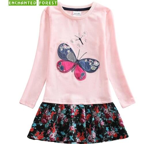 Girl dress spring and autumn new 100% cotton butterfly embroidery girl princess dress Round neck cute kids dresses for girls
