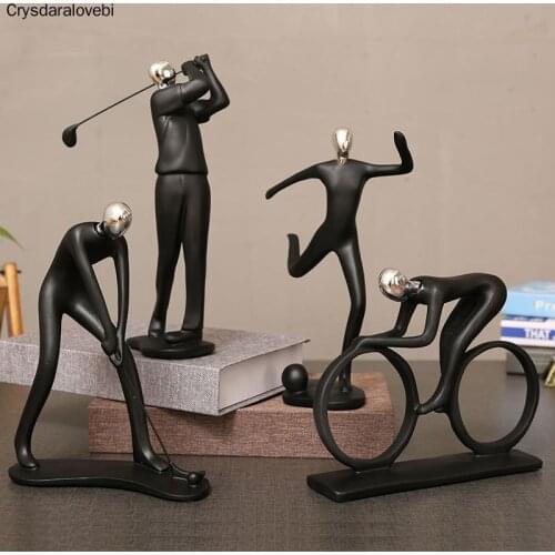 Resin Sports Man Golf Bicycle Statue Black Figurines Crafts Ornaments Simple Home Decor Creative Wine Cabinet Decorations