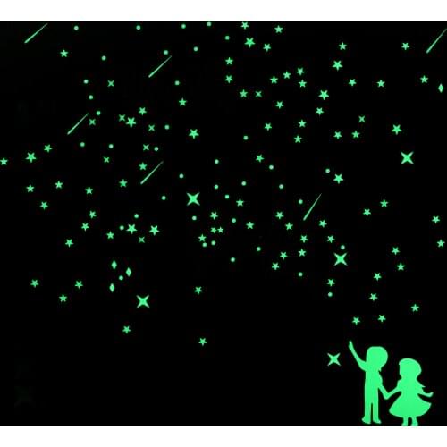 Romantic Meteor Rain Starry Sky Luminous Sticker Glow in the Dark Stars Sticker Hand in Hand Boy Girl Lover Kids Room Wall Decal