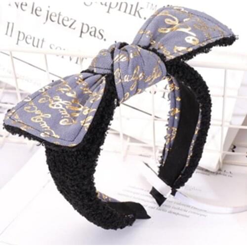 Gray Bow Headband Women Fabric Big Wool Bow Headband Adult Scarf Headband Hair Accessories Girls Lovely Bowknot Hair Headband