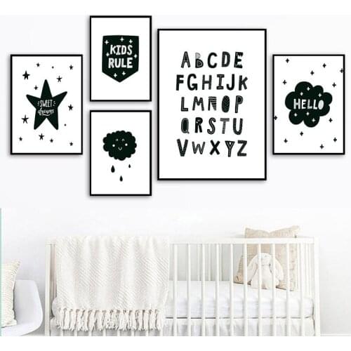 Nordic Kids Rule Quote Art Canvas Painting Poster Print Cartoon Star Cloud Picture Wall FOr Baby Room Nursery Home Decoration131
