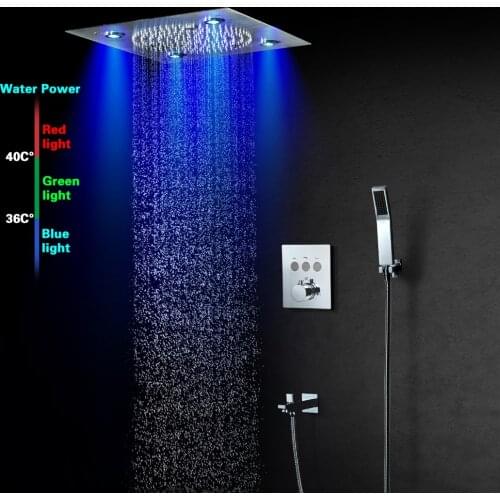 Shower Faucet Set Button Thermostatic Main Body 32x32cm Rain and Misty Hydropower LED Shower Head Ceiling Shower Mixer HIDEEP