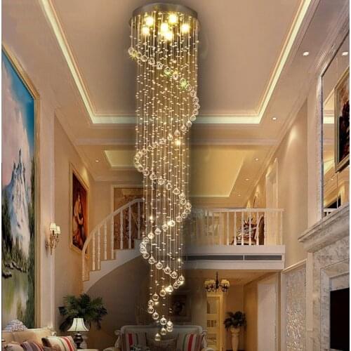 Modern LED Spiral K9 Crystal Chandelier Lighting for Living Room Foyer Staircase Bedroom Hotel Hall Ceiling Suspension Lamp