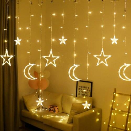 EU Plug Moon LED Star Fairy String Light Garland EID Mubarak Curtain Decoration Christmas Holiday Lighting Wedding Party #30