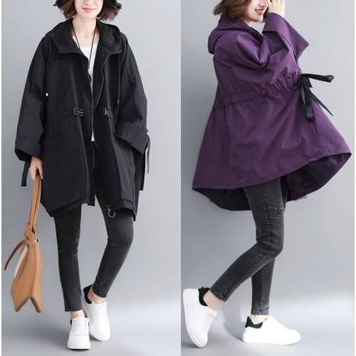 LDKVGSU 2021 Fashion Korean Fall New Ladies Loose Streetwear Womens Long Hooded Trench Coat Oversized Windbreaker Casual Clothes