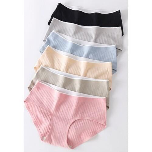 3Pcs Womens Underwear Cotton Seamless Stripes Panties Soild Color Skin- friendly Lingerie Woman Panty Low Waist M-XL Plus Size