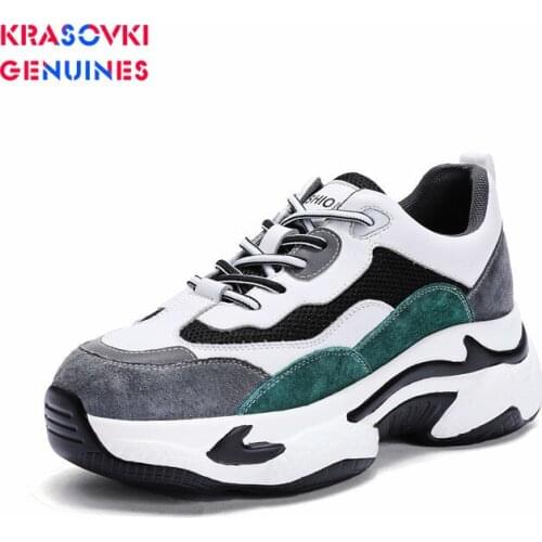 2020 Comfortable Walking Feeling Donot Sweat Leather Women Sneakers High Platform Shoes Chunky Soft Breathable Leather