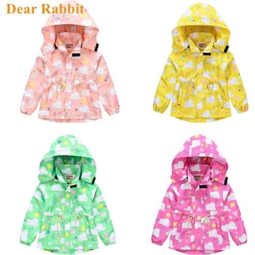 Spring Autumn Girls Casual Jackets Hooded Outerwear Fashion Printing Clouds Windbreaker Children Clothing 4 6 8 Years kids Coat
