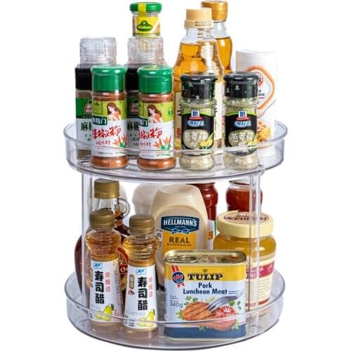 Rotatable Desktop Kitchen Storage Tray Multifunctional Plastic Round Storage Cabinet Spice Bottle Bath Cosmetics Makeup Rack