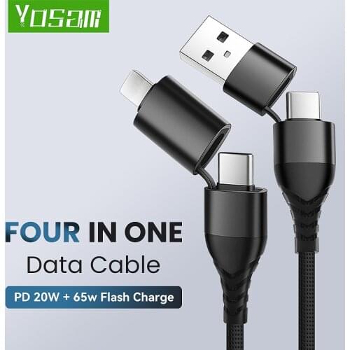 YOSAM 4 in 1 USB Cable 3A PD Charge 20W USB C to Lightning Cable For iphone 12 11 X Type C Charger For Samsung Redmi Date Cable