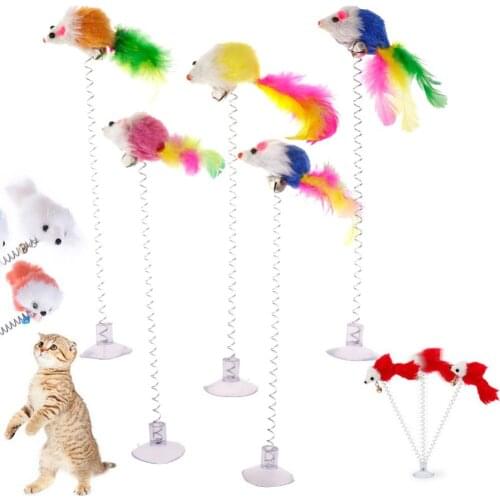 1Pc Funny Cat Toys Elastic Feather False Mouse Bottom Sucker Toys for Cat Kitten Playing Pet Seat Scratch Toy Pet Cat Product
