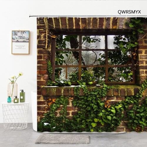 Window And Green Plants On Stone Wall Shower Curtains 3D Printing Traditional Building Bathroom Decor Curtain Bathroom Products