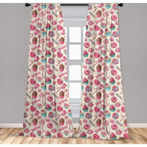 Candy Cane Curtain for Kids Rooms Yummy Lollipop Candy Macaroon Cupcake and Donut on Polka Dots Window Drapes for Living Room