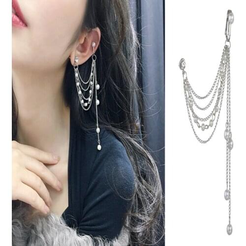Pearl Multilayer Chain Ear Bone Clip Personalized Fashion Earrings Female One Temperament Tassel Ear Clip Earrings AA0807
