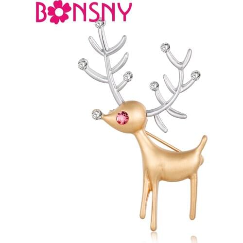 Bonsny Alloy Reindeer Deer Brooch For Women Wedding Brooches Pin For Collar Scarf Decoration Christmas Gift Fashion Jewelry