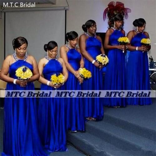 Royal Blue Backless Black Bridesmaid Dresses A Line Beads Collar Corset Plus Size Maids Of Honor Gowns For Wedding Party