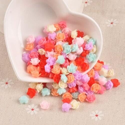 100Pcs Mixed Colorful Mini Rose Flower Pattern Flatback Resin Embellishments DIY Scrapbookings Craft Headwear Decor 8mm C1976