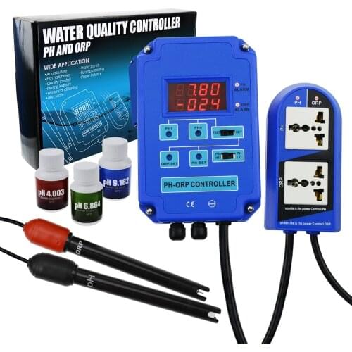 Digital pH ORP Redox 2 in 1 Controller Monitor w/ Output Power Relay Control, Electrode Probe BNC, Water Quality Meter Kit