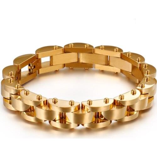 Fashion 22cm Stainless Steel Bike Chain Bracelet For Men GoldBlack 14mm Width Heavy Chunky Linking Bracelet Biker Jewelry