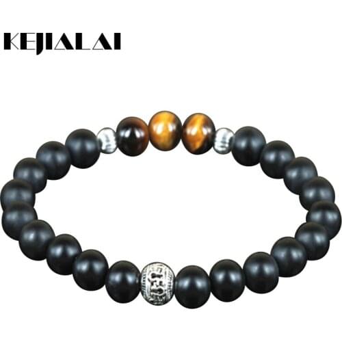 KEJIALAI 1pcs 2018 Bracelets Natural Charm Matt Black Stone Beads Bracelet Simple Fashion Design Lava Yoga Mala Bracelet A0185