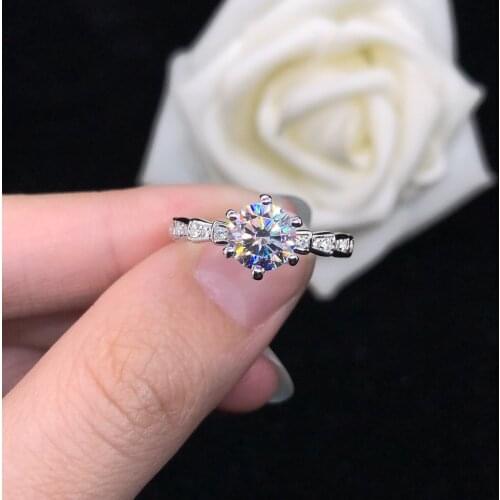 Brilliant 1Ct 6.5mm D VVS1 Moissanite Diamond Engagement Ring Solid 14K White Gold Jewelry for Women Wedding Ring Proposal