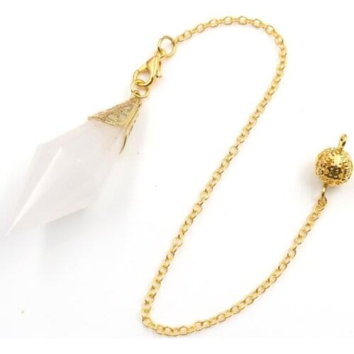 FYSL Light Yellow Gold Color Hexagon Pyramid Clear Quartz Pendant Link Chain Black Agates Pendulum Jewelry