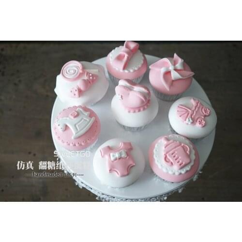 4pcs Artificial fake cake simulation model decorative mini cupcake pink Baby girl first birthday party Dessert table decoration